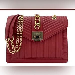 New Badgley Mischka Cherry Red Quilted Shoulder Bag